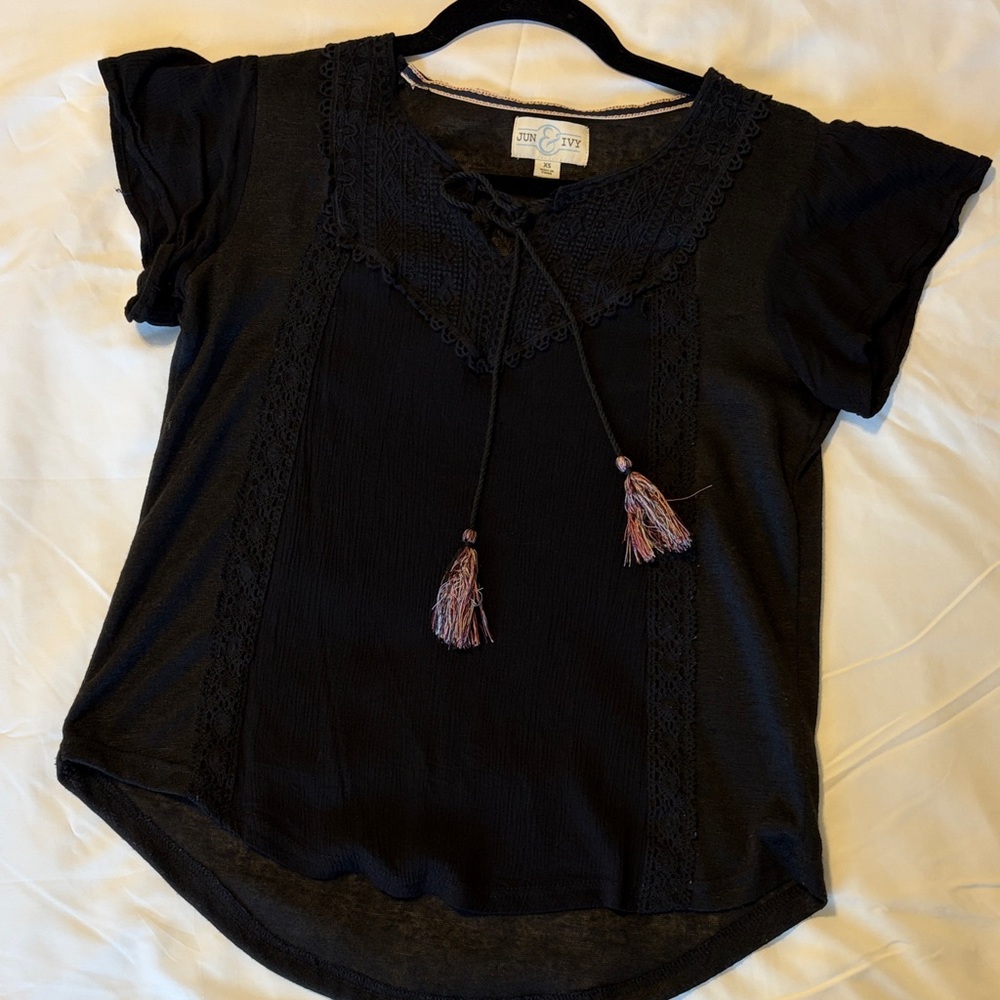 Black Lace Trim Women Top